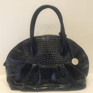 Furla Navy Moc-Croc Embossed Leather Vintage Bag